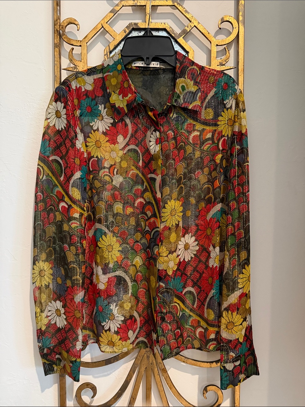 Alice + Olivia Multicolor Floral Button-Up Blouse